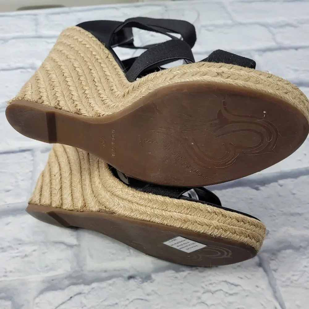 Jean-Michel Cazabat Black Espadrille Wedges with Jute Trim size 39.5